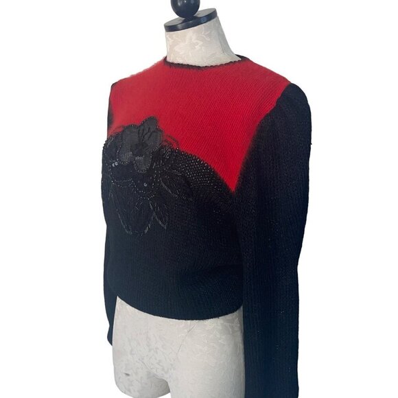 Michelle Stuart Vintage Womens Sweater Size 12 Black Mixed Knit Sequin Beaded - Picture 3 of 8